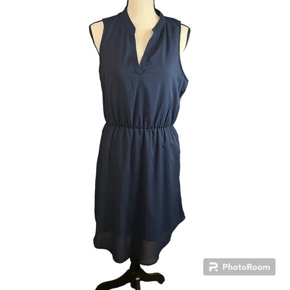 Gianni Bini | Women's Navy Blue V-Neck Lined Hi Low Hem Sleeveless Dress Sz L - Picture 1 of 3